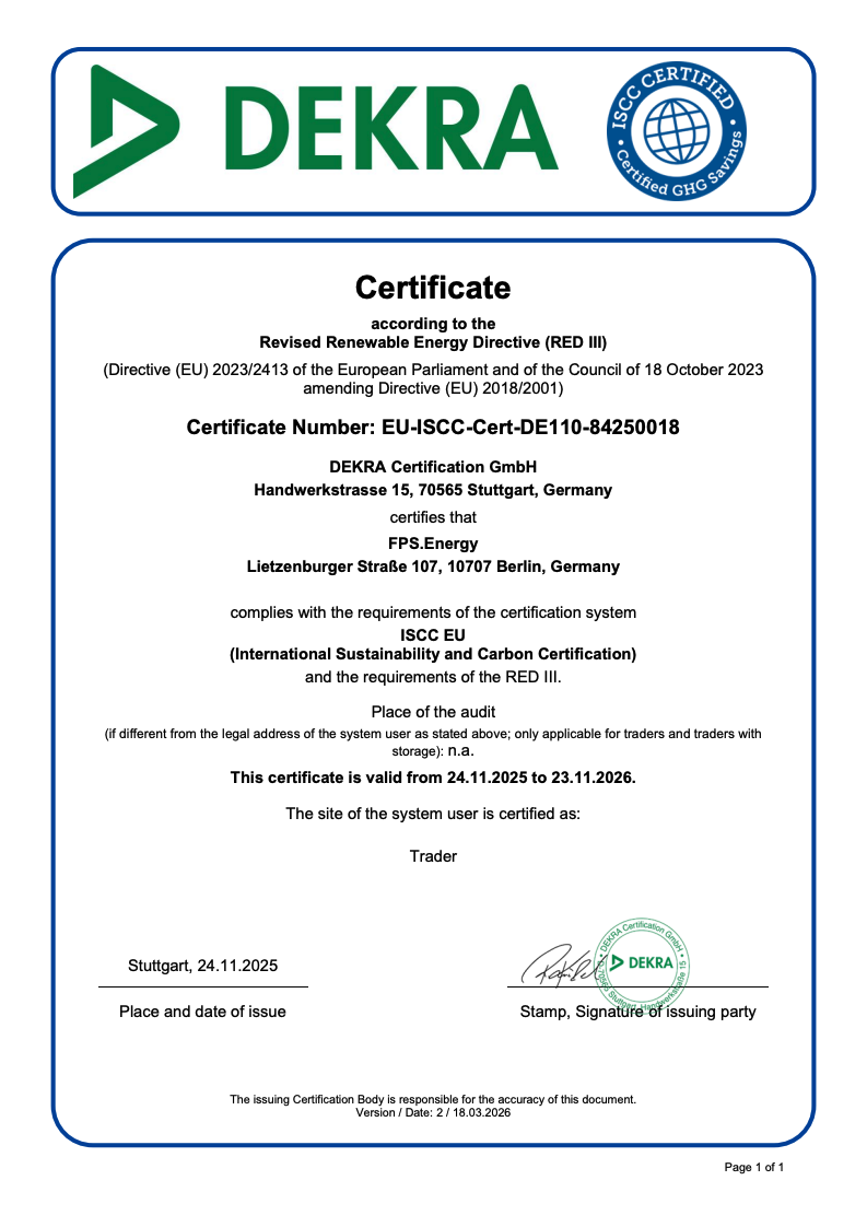ISCC EU RED III Zertifikat