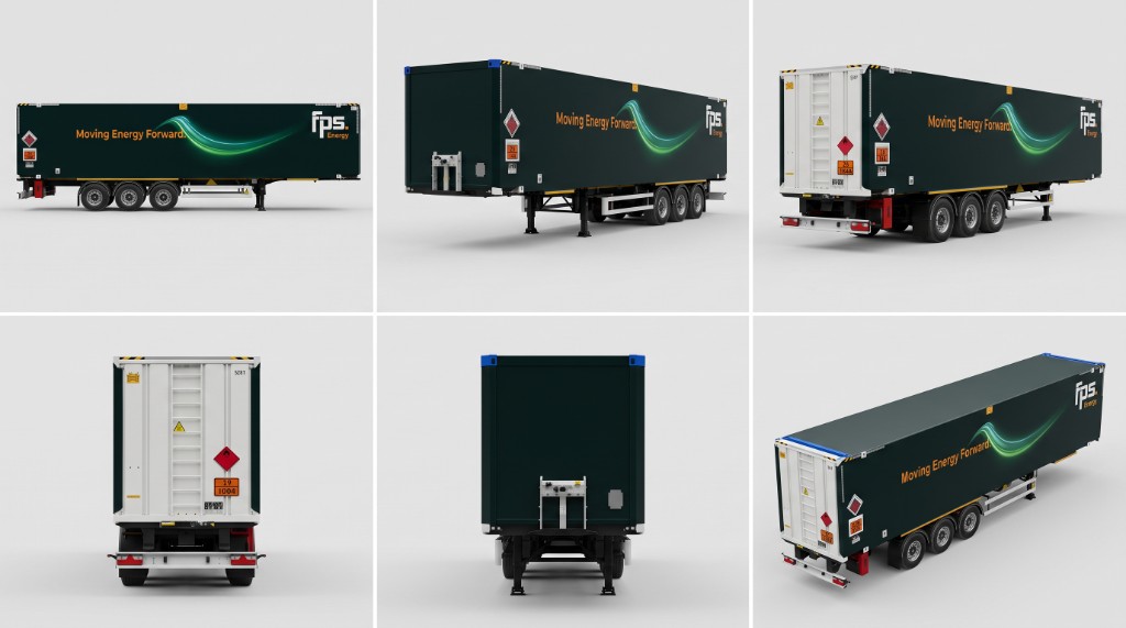 FPS.Energy Wasserstoff-Trailer in sechs Ansichten, Claim Moving Energy Forward